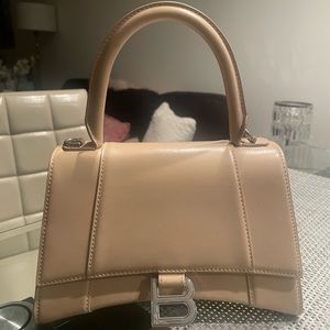Balenciaga  Calfskin Small Hourglass Top Handle Bag Light Beige